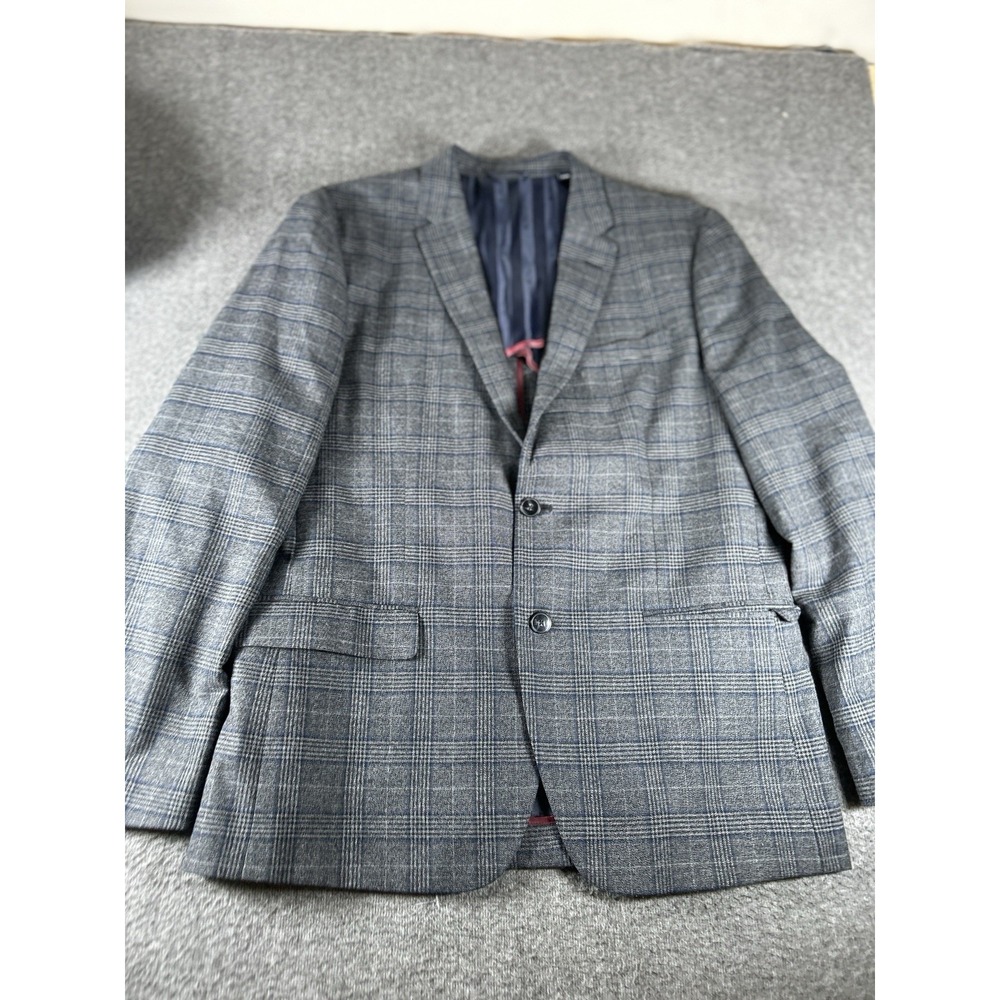 Ben Sherman Mens 44R Gray Windowpane Check Wool Blazer Sport Coat Italy